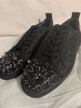 Christian Louboutin Black Sparkle Crystal-Embellished Sneakers